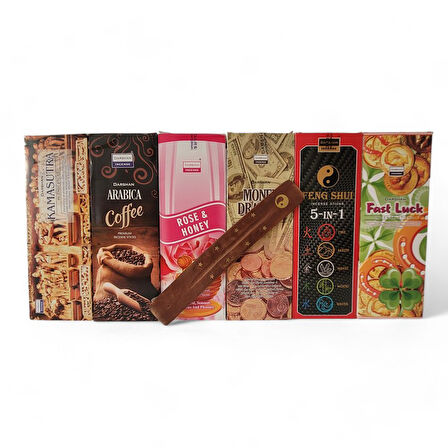 Coffee, Rose, Kamasutra, Money, Feng Shui, Luck Hediyeli 6x20 Tütsü