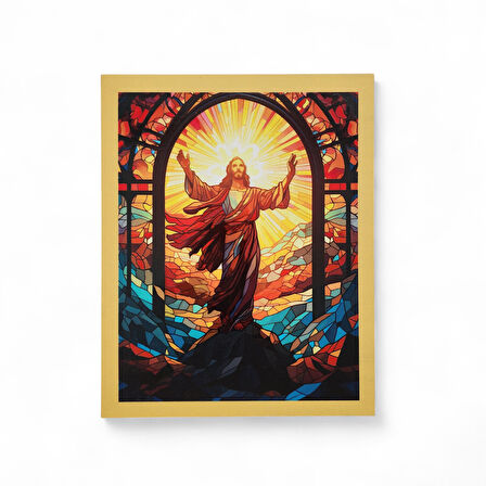 İsa Diriliş Vitray Ahşap Dekor