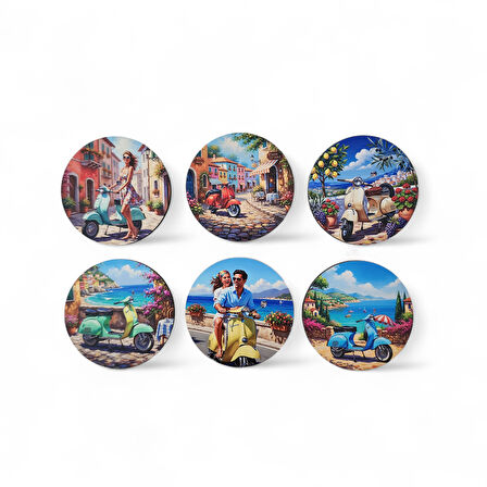 Vintage İtalyan Motosiklet Bardak Altlığı Seti