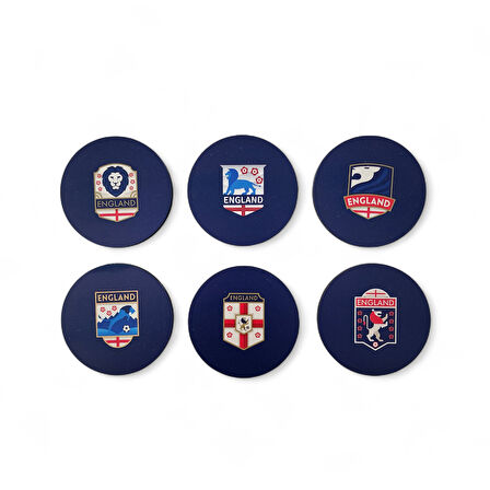 İngiltere Futbol Bardak Altlığı Seti - 6'lı Milli Takım Armalı Premium  Bardak Altlığı
