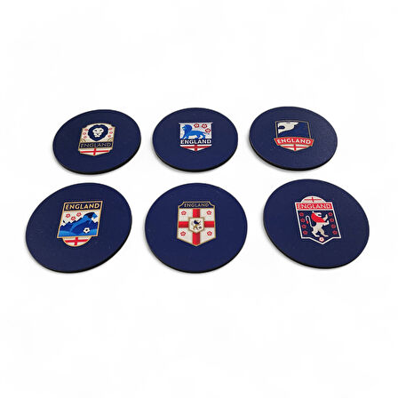 İngiltere Futbol Bardak Altlığı Seti - 6'lı Milli Takım Armalı Premium  Bardak Altlığı
