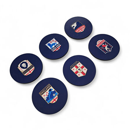 İngiltere Futbol Bardak Altlığı Seti - 6'lı Milli Takım Armalı Premium  Bardak Altlığı