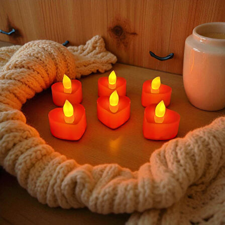 Led Plastik Kalp Mum 6 'lı