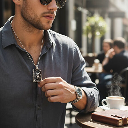 Büyük Aslan Başı Çelik Kolye Ucu