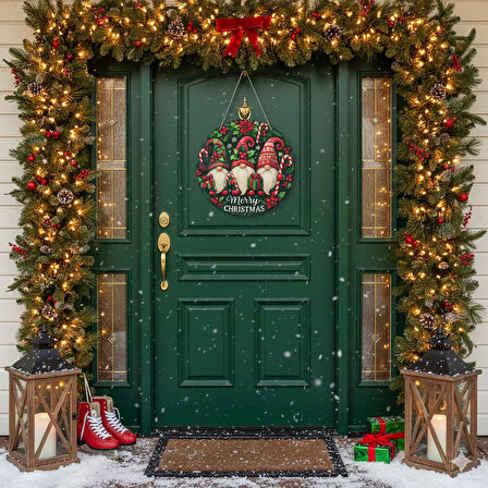 Yılbaşı Cüceleri Kapı ve Duvar Süsü Merry Christmas 1