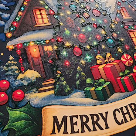 Yılbaşı Ağaçlı Yeni Yıl Evi Kapı ve Duvar Süsü