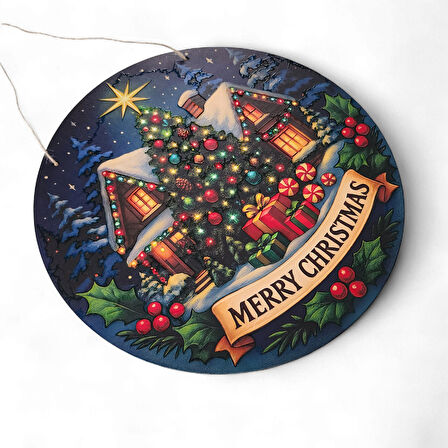 Yılbaşı Ağaçlı Yeni Yıl Evi Kapı ve Duvar Süsü