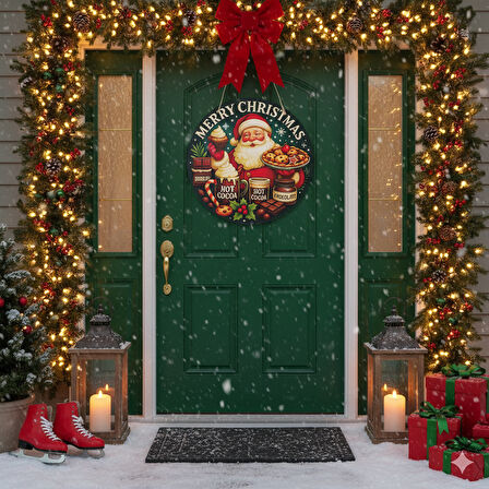 Noel Baba Kapı ve Duvar Süsü Sıcak Çikolata