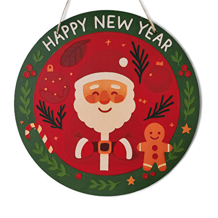 Noel Baba ve Kurabiye Adam Kapı ve Duvar Süsü Happy New Year