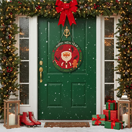 Noel Baba ve Kurabiye Adam Kapı ve Duvar Süsü Happy New Year