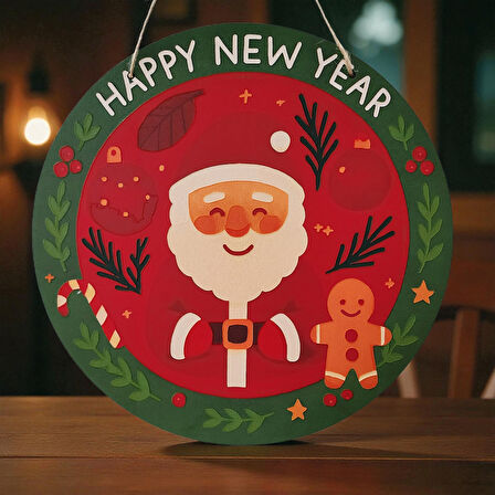 Noel Baba ve Kurabiye Adam Kapı ve Duvar Süsü Happy New Year
