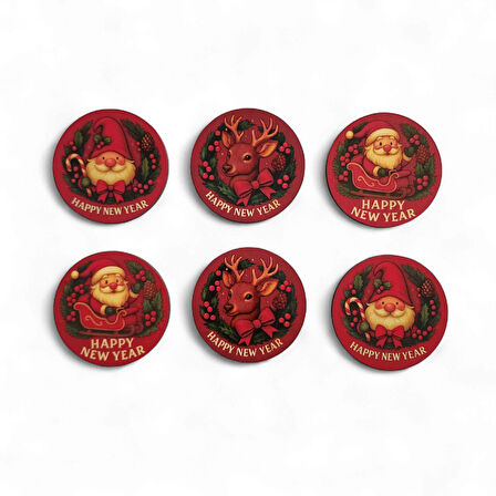 Noel Yeni Yıl Bardak Altlığı 6 adet