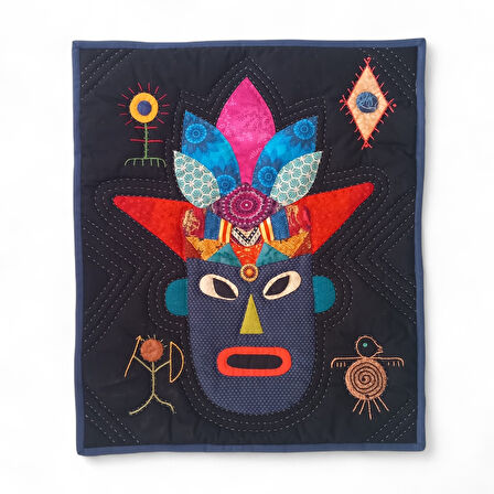 Geleneksel Afrika Kabile Maskı Patchwork Duvar Panosu 2