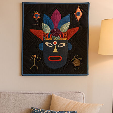 Geleneksel Afrika Kabile Maskı Patchwork Duvar Panosu 2