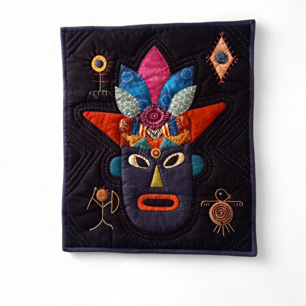 Geleneksel Afrika Kabile Maskı Patchwork Duvar Panosu 2