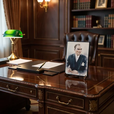 Atatürk Masaüstü Ahşap Tablo - Kabartmalı Baskı Şık Hediyelik 11x16 cm No 1