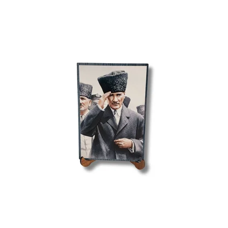 Atatürk Masaüstü Ahşap Tablo - Kabartmalı Baskı Şık Hediyelik 11x16 cm No 2