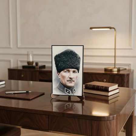 Atatürk Masaüstü Ahşap Tablo - Kabartmalı Baskı Şık Hediyelik 10x16 cm No 1
