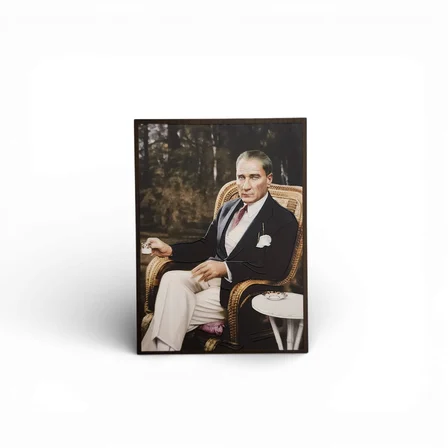 Atatürk Masaüstü Ahşap Tablo - Kabartmalı Baskı Şık Hediyelik 11x16 cm No 4
