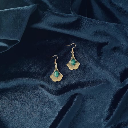 Vintage Tasarım Doğal Taş Zümrüt Yeşil Akik Pirinç Küpe - Kadınlar İçin Etnik ve Bohem Tasarım Pirinç Küpe