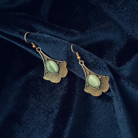 Vintage Tasarım Doğal Taş Açık Mavi Pirinç Küpe - Kadınlar İçin Etnik ve Bohem Tasarım Sallantılı Küpe