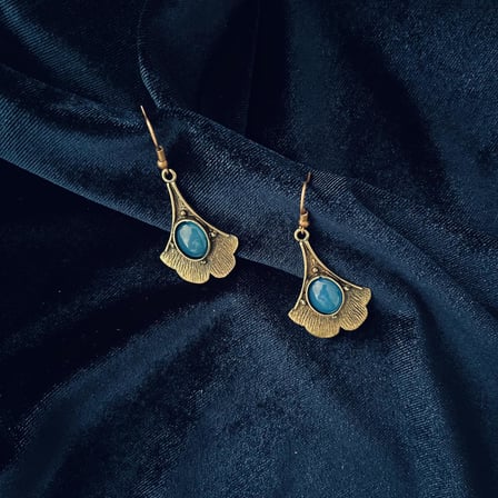 Vintage Tasarım Doğal Taş Mavi Pirinç Küpe - Kadınlar İçin Etnik ve Bohem Tasarım Sallantılı Küpe