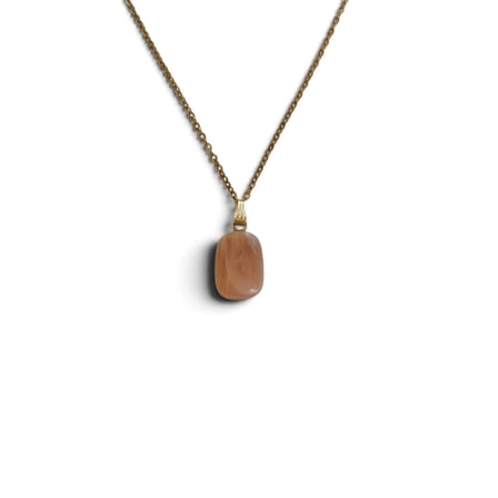 Doğal Turuncu Ay Taşı Oval Gold Kulp Detaylı Çelik Zincirli Kolye