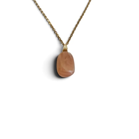 Doğal Turuncu Ay Taşı Oval Gold Kulp Detaylı Çelik Zincirli Kolye