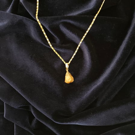 Doğal Sitrin Taşlı Ham Kesim Gold Detaylı Çelik Zincirli Kolye