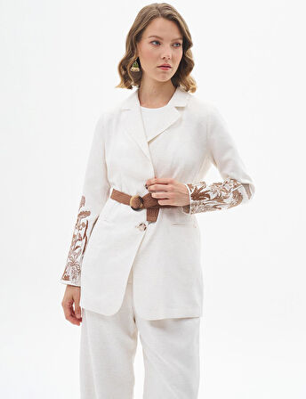 Kadın Nakış İşlemeli İkili Takım-Ekru | 40