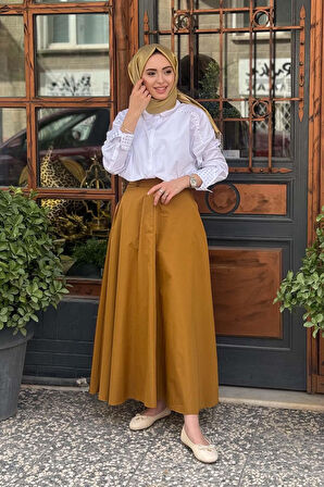 KAYRA Düğmeli Kloş Etek KA-B25-12010 Oliv