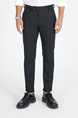 Erkek Siyah Kaliteli Esnek Likralı Bilek Boy Rahat Kesim Slim Fit Kumaş Pantolon