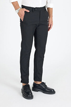 Erkek Siyah Kaliteli Esnek Likralı Bilek Boy Rahat Kesim Slim Fit Kumaş Pantolon