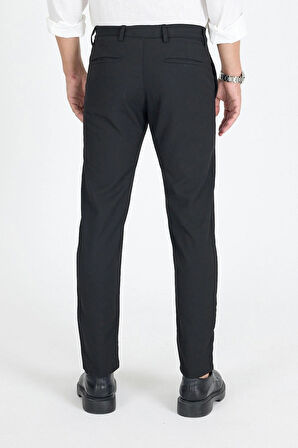 Erkek Siyah Kaliteli Esnek Likralı Bilek Boy Rahat Kesim Slim Fit Kumaş Pantolon