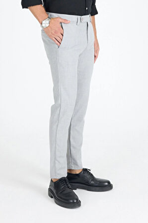 Erkek Gri Kaliteli Esnek Likralı Bilek Boy Rahat Kesim Slim Fit Kumaş Pantolon