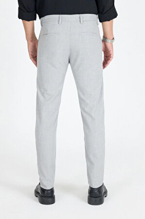 Erkek Gri Kaliteli Esnek Likralı Bilek Boy Rahat Kesim Slim Fit Kumaş Pantolon