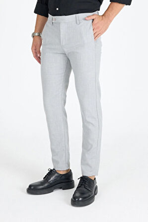 Erkek Gri Kaliteli Esnek Likralı Bilek Boy Rahat Kesim Slim Fit Kumaş Pantolon