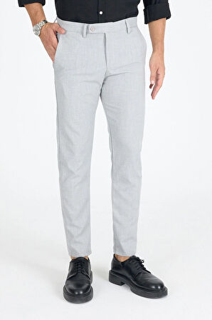 Erkek Gri Kaliteli Esnek Likralı Bilek Boy Rahat Kesim Slim Fit Kumaş Pantolon