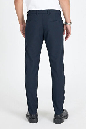 Erkek Koyu Lacivert Kaliteli Esnek Likralı Bilek Boy Rahat Kesim Slim Fit Kumaş Pantolon