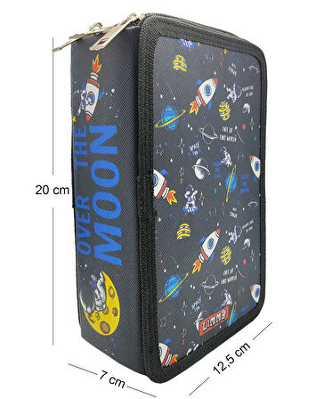 XL Jumbo Model Astronot Kalem Kutusu Organizer Kalemkutu 3 Bölmeli Kalemlik Siyah