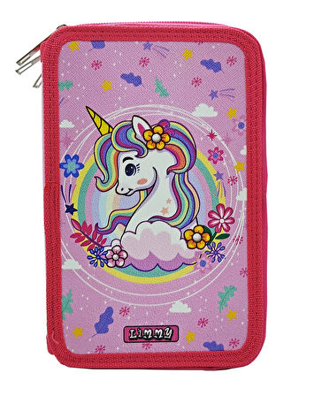 XL Jumbo Model Unicorn Bahar Kalem Kutusu Organizer Kalemkutu 3 Bölmeli Kalemlik Pembe