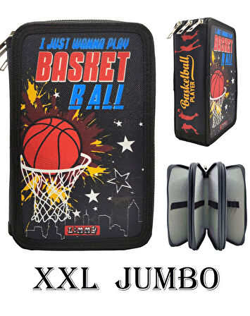 XL Jumbo Model Basketbol Kalem Kutusu Organizer Kalemkutu 3 Bölmeli Kalemlik Siyah