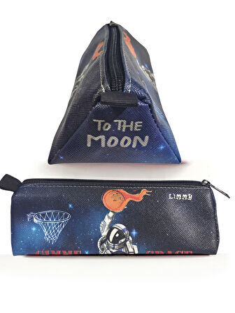 Kalem Kutusu Basketbolcu Astronot Space Üçgen Kalemkutu Jumbo Vegan Deri Kalemlik