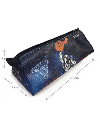 Kalem Kutusu Basketbolcu Astronot Space Üçgen Kalemkutu Jumbo Vegan Deri Kalemlik