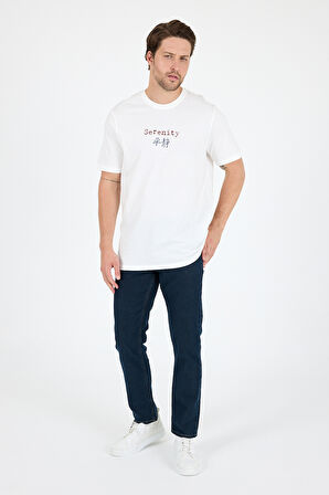 %100 Pamuk Bisiklet Yaka Baskılı Rahat Kesim, Nefes Alabilir Kumaş Erkek Tişört Basic Tişört 0104