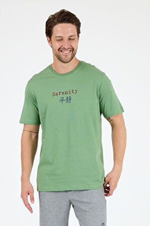 %100 Pamuk Bisiklet Yaka Baskılı Rahat Kesim, Nefes Alabilir Kumaş Erkek Tişört Basic Tişört 0104