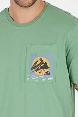 Erkek %100 Pamuk Cep Detaylı Baskılı Tişört – Bisiklet Yaka, Yazlık Model Erkek T-Shirt 0105