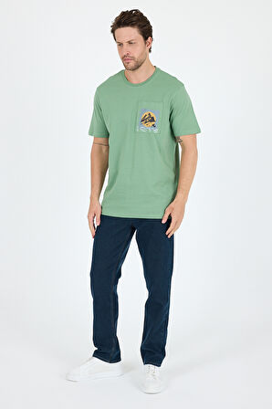 Erkek %100 Pamuk Cep Detaylı Baskılı Tişört – Bisiklet Yaka, Yazlık Model Erkek T-Shirt 0105