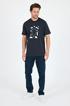 %100 Pamuk Bisiklet Yaka Baskılı Rahat Kesim, Nefes Alabilir Kumaş Erkek Tişört Basic Tişört 0102