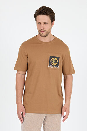 Erkek %100 Pamuk Cep Detaylı Baskılı Tişört – Bisiklet Yaka, Yazlık Model Erkek T-Shirt 0105